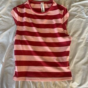 Missguided Pink and Red Striped Top